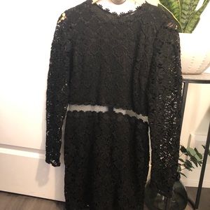 Lace faux cutout middle dress with sleeves